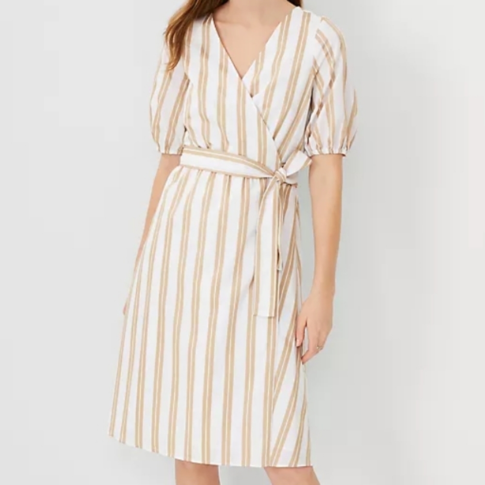 Ann Taylor Striped Wrap Midi Dress Sz M